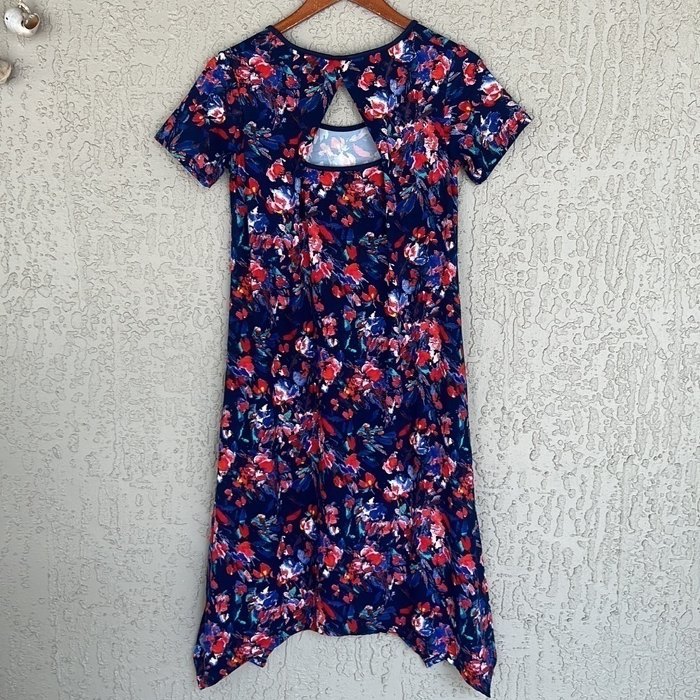 Cuddl Duds Flexwear Floral Shark Bite Hem Midi Dress Size PS - Picture 6 of 12